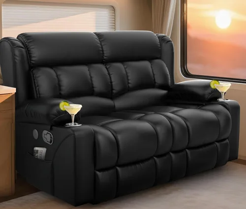 Miniatura 33 de Juego de Sofá Reclinable de Dos Plazas con 2+1 Piezas, Sillón Reclinable Minimalista de 2 Plazas con Pestaña de Tirón Manual, Tela con Puertos