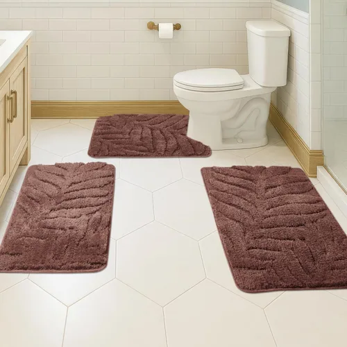 Miniatura 11 de Juego de 3 alfombras de baño suaves y absorbentes, peludas, suaves, antideslizantes, para ducha, bañera y bañera, lavables a máquina