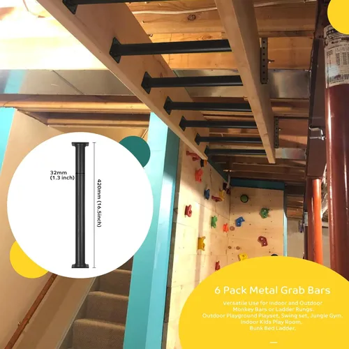Miniatura 6 de Juego de 6 barras de mono negro para exteriores, juego de 6 peldaños de escalera para juegos y juegos infantiles, barras de seguridad para escalar