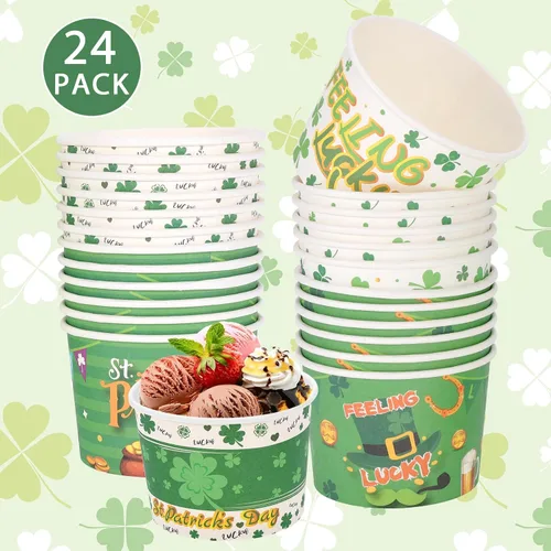 Miniatura 5 de HOWAF 24 unidades de suministros de fiesta del día de San Patricio, cuencos de helado, tazas desechables para aperitivos para Sundae Irlandés Verde