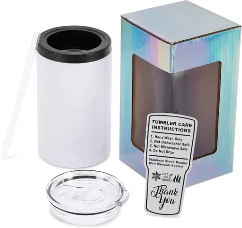 Miniatura 2 de makerflo Vaso Duozie de 12 onzas de grosor en blanco, paquete de 25 con tapa y pajilla, listo para manualidades para regalos y personalización