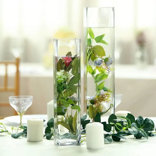 Miniatura 7 de Efavormart - Paquete de 6 jarrones cilíndricos cuadrados de vidrio resistente de 18 pulgadas, jarrón de cristal transparente