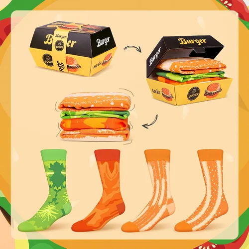 Miniatura 2 de AGRIMONY Divertida caja de calcetines de hamburguesa de comida Calcetines divertidos de comida para cumpleaños, regalos de Navidad para hombres