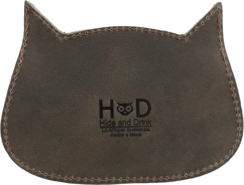 Miniatura 7 de Hide & Drink, Cartera en forma de gato, bolsa para monedas, soporte para dinero, accesorio de viaje, cuero de grano completo, hecho a mano, Negro