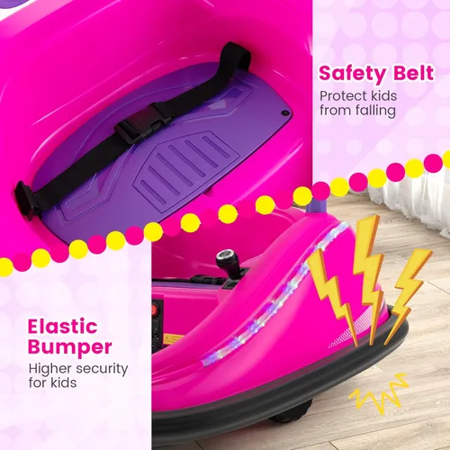 Miniatura 6 de OLAKIDS Coche chocador para niños pequeños, juguete eléctrico de 12V para montar con control remoto, vehículo a batería de carreras para bebé, Rosa