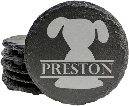 Miniatura 19 de Engraved Dog Cat Paw Coasters Set of 4 – Dog Cat Silhouette Paw Print Design – 4 Inch Round Slate – Pet Lover Home Decor – Handmade in Oregon USA