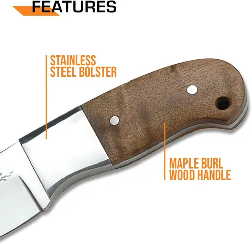 Miniatura 6 de Elk Ridge 111 Series Outdoors Fixed Blade Knife - 5-in Overall, 440 Stainless Steel Mirror Polished Blade, Burl Wood Handle, Leather Sheath