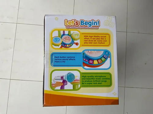 Miniatura 13 de Juego de batería para niños pequeños de 1 a 3 años, batería para bebés de 1 año con micrófono con luz, juguetes de batería para niños pequeños de 1