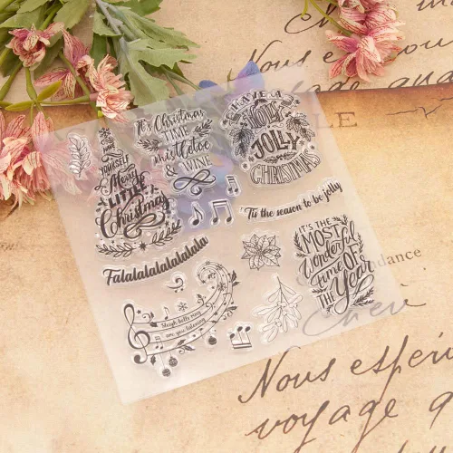 Miniatura 3 de Sellos Transparentes de Palabras de Bendición Navideña Sellos de Silicona para Tarjetas con Sentimientos, Notas Musicales Copos de Nieve Sellos