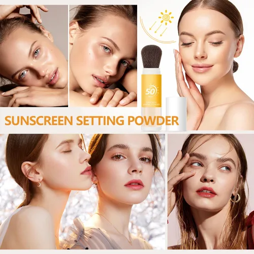 Miniatura 6 de Polvo de ajuste de protección solar para cara, polvo mineral protector solar, control de aceite, acabado mate natural, transpirable, polvo facial