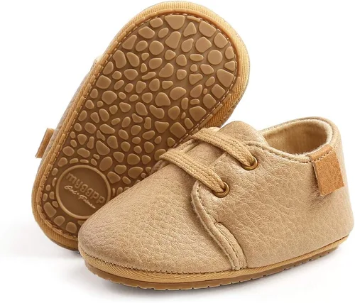 SOFMUO Zapatos deportivos de cuero con cordones para bebés, niños y niñas, suela de goma suave, mocasines Oxford para recién nacidos,