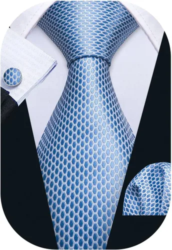 Miniatura 170 de Barry.Wang Juego de corbatas a cuadros para hombre con pañuelo gemelos de rayas clásicas