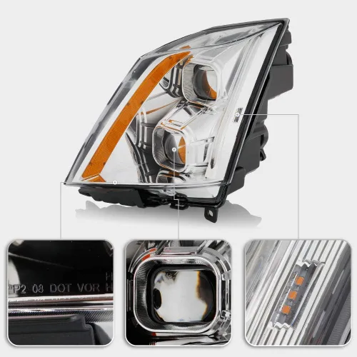Miniatura 4 de ACANII - Para [modelo halógeno] 2008-2014 Cadillac CTS carcasa cromada Switchback LED tubo proyector faros delanteros