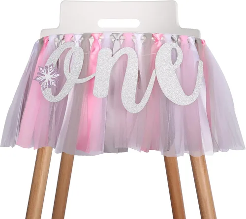 Cartel “Winter Onederland” de primer cumpleaños para silla de bebé - Accesorios para fotos, rosa, plateado, blanco, guirnalda para silla de bebé,