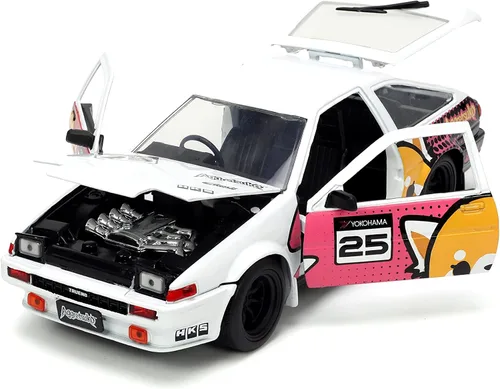 Miniatura 8 de Jada Toys Sanrio 1:24 1986 Toyota Trueno (AE86) - Figura de coche fundido a presión y Aggretsuko, juguetes para niños y adultos (33725)