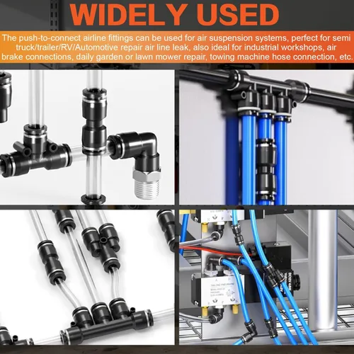 Miniatura 8 de Kit de accesorios de aire de empuje para conectar, 180 piezas, imperial de 1/8", 1/4", 5/16", 3/8", 1/2" y métrico 4,6,8,10,12 in surtido neumático