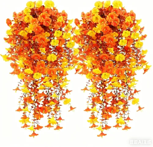 Miniatura 16 de AirSun Vid de flores artificiales de gloria matutina, 2 plantas colgantes de 15 pies, guirnalda de seda falsa de plantas verdes falsas