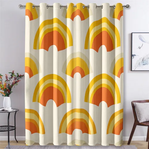 Miniatura 10 de 70s Retro Curtains 45 Inch Length 2 Panels Set, Abstract Boho Swirl Balckout Curtains for Bedroom Living Room Decor, Groovy Orange Grommet Thermal