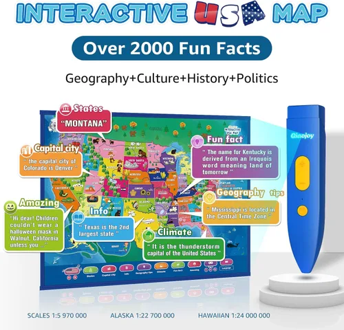 Miniatura 4 de Qiaojoy Mapa Interactivo Bilingüe para Niños Mapa Parlante de EE.UU. Mapa del Mundo para Niños Aprendizaje, Juguetes Juegos de Geografía Mapa