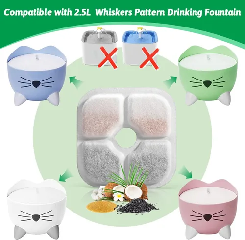 Miniatura 2 de Filtros de repuesto para fuente de agua para gatos aptos para fuente de 2.5 L con patrón de bigotes, filtro de fuente de agua de triple acción