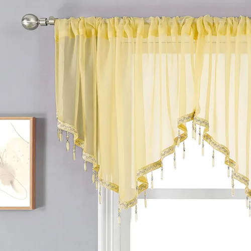 Miniatura 18 de WUBODTI Cortinas transparentes con cenefa con cuentas negras para ventanas, 1 unidad, cenefas de cortina semitransparentes para dormitorio y cocina