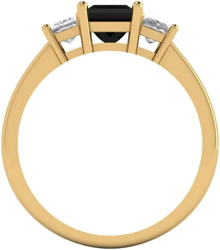 Miniatura 4 de 0.89ct Corte Princesa 3 piedras Solitario Wacento Negro Onyx Diseñador Boda Nupcial Art Deco Aniversario Anillo de 14k Oro Amarillo