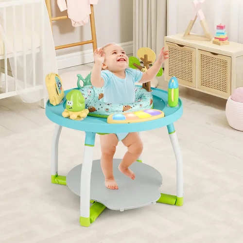 Miniatura 7 de BABY JOY Centro de actividades 5 en 1 para bebés, puentes y gorilas con juguetes extraíbles, luces y música, 3 alturas ajustables, centro de juego