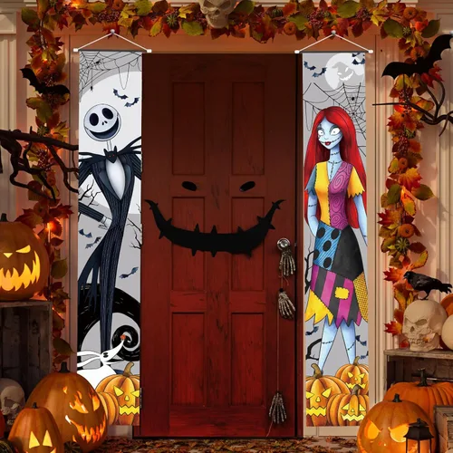 Miniatura 3 de Tivee Cartel de Jack Sally Banners para porche, decoración de Halloween, pesadilla de Navidad, decoración de Halloween, póster de terror al aire