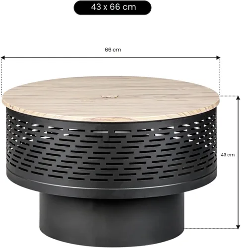 Miniatura 6 de OutVue Fogatas de leña de 26 pulgadas con parrilla y tapa, mesa de fogata para exteriores con cubierta impermeable y atizador de fuego, fogata al