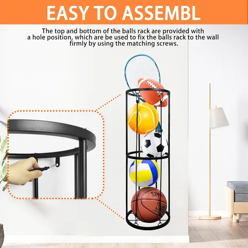 Miniatura 5 de Estante de almacenamiento para pelotas de garaje, soporte de baloncesto montado en la pared, estante vertical para pelotas de fútbol, voleibol