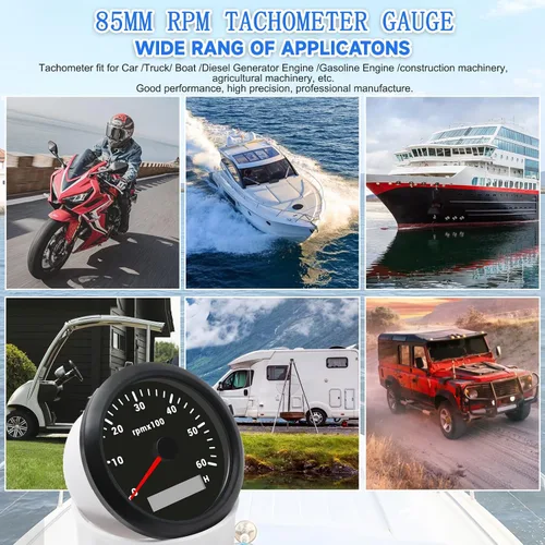 Miniatura 7 de Tacómetro de 85 mm RPM Medidor de tacómetro de 6000 RPM Tacómetros de reemplazo automotriz 0-6000 RPM Tacometro Medidor LED para automóvil Auto Negro