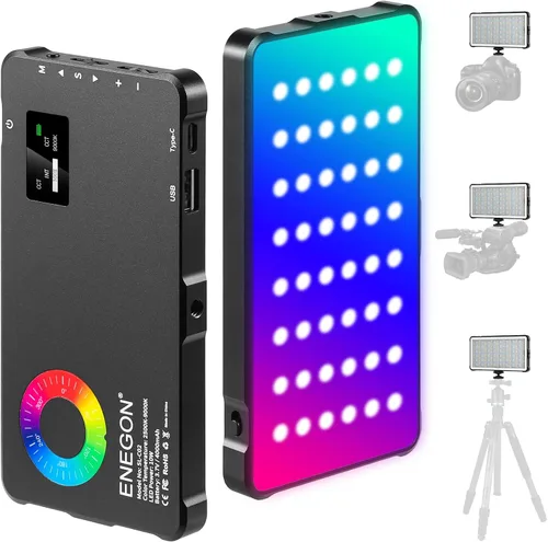 ENEGON Luz de video RGB, batería recargable incorporada de 4000 mAh, luz de cámara LED a todo color, 24 efectos de luz comunes, CRI≥95 2500-9000K