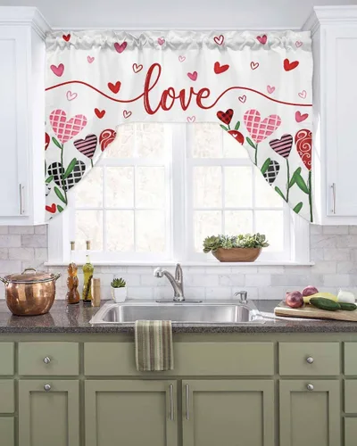 Miniatura 16 de Cortinas de Gnomos de San Valentín con Cenefa para Cocina, Cortinas con Bolsillo para Barra para Dormitorio, Sala de Estar, Baño, Cafetería, Negro
