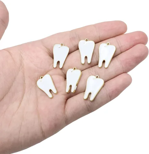 Miniatura 3 de Honbay 15 dijes de dientes de aleación esmaltada, colgantes de dientes sanos, para aretes, pulseras, collares, joyería, Cuero, Aleación.