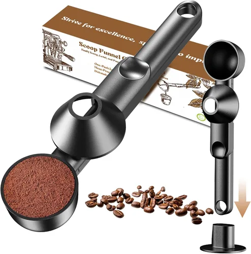 Cuchara de café con embudo para café molido, proteína en polvo y té, para recarga reutilizable de taza K, 2 cucharadas sin desorden, diseño de Negro