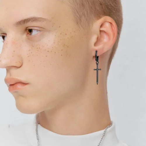 Miniatura 3 de Pendientes de aro minimalistas con espada de daga para hombres, mujeres, niños y niñas, dijes de acero inoxidable 316L, aros de abrazo, cartílago