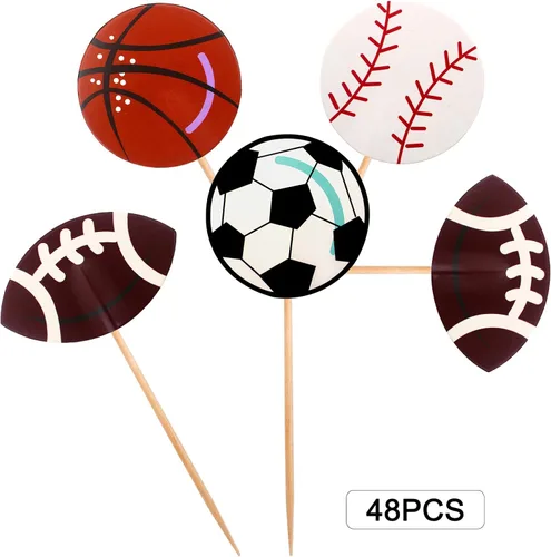 Miniatura 3 de BLUE TOP 48 piezas Toppers de Cupcakes de Pelotas Deportivas de Dos Lados Temática Deportiva Picks de Cupcakes Decoración de Fiesta Fútbol Béisbol