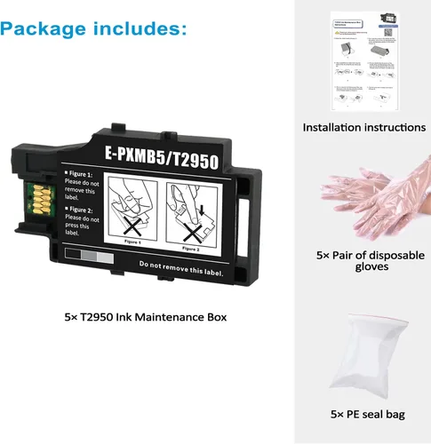 Miniatura 5 de Paquete de 5 cajas de mantenimiento WF-110, caja de mantenimiento de tinta T295000 T2950 remanufacturada para impresora de inyección de tinta móvil
