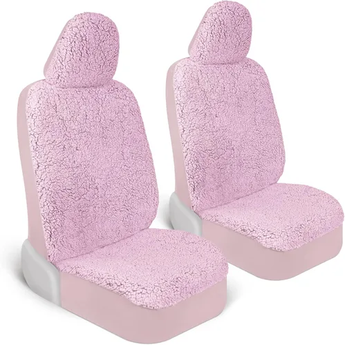 Miniatura 9 de Carbella Fundas de asiento de automóvil de piel de oveja, paquete de 2 unidades, solo asientos delanteros, bonitas fundas de asiento para negro