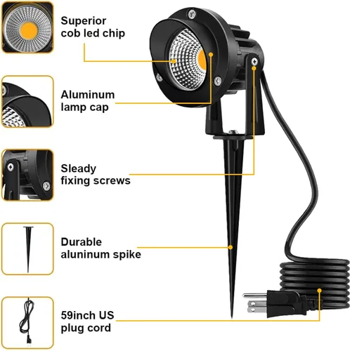 Miniatura 3 de Romwish Focos LED de paisaje de 120 V, focos exteriores de 10 W para patio, luz blanca cálida de 3000 K, luz de punto de 120 V CA con pico