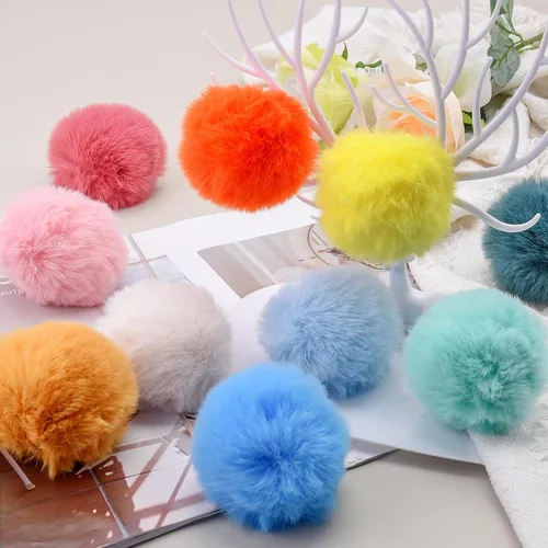 Miniatura 7 de BQTQ 36 pompones de piel sintética con lazo elástico, pompones de piel sintética de conejo para sombreros, zapatos, bufandas, guantes, bolsas