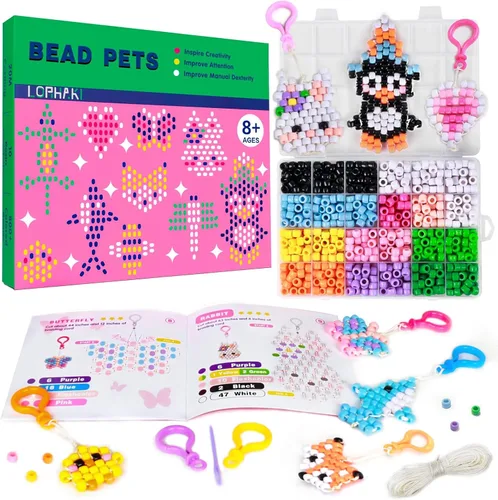 LORHAKI Kit de cuentas para mascotas, regalo de manualidades para niños, llavero de animales de cuentas, juego de manualidades para principiantes