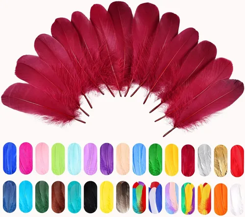Miniatura 4 de FeelfunFeather 120 piezas de plumas de ganso color vino tinto de 6-8 Pulgadas 15-20 cm. Plumas decorativas naturales a granel para manualidades DIY