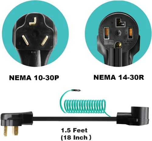 Miniatura 3 de CircleCord - Adaptador para secadora de 4 puntas a 3 puntas, de 4P más nuevo a 3P más antiguo, cable de conversión NEMA 10-30P a receptáculo 14-30R