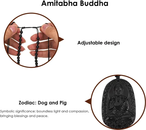 Miniatura 5 de Obsidian Guardian Buddha Amulet - Zodiac Feng Shui Necklace, symbolizing wisdom and wealth
