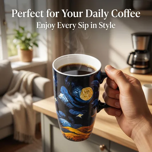 Miniatura 7 de Taza de cerámica Topadorn con taza de café de porcelana de 17 onzas. Taza de café y té con tapa, perfecta para café y té, caja de regalo incluida