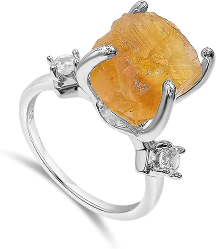 Miniatura 18 de Anillo de cristal crudo real con piedra natal, plata de ley, oro blanco, regalo de joyería para ella, regalo de Navidad, Día de la Madre
