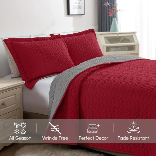 Miniatura 7 de Elegant Comfort Juego de colcha reversible acolchada de 3 piezas con fundas de almohada, exquisitas costuras majestuosas para todas las estaciones