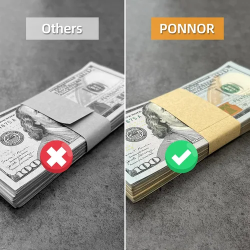 Miniatura 5 de PONNOR Paquete de 550 bandas de dinero en blanco natural kraft marrón para efectivo, correas autoadhesivas para monedas, para envoltorios