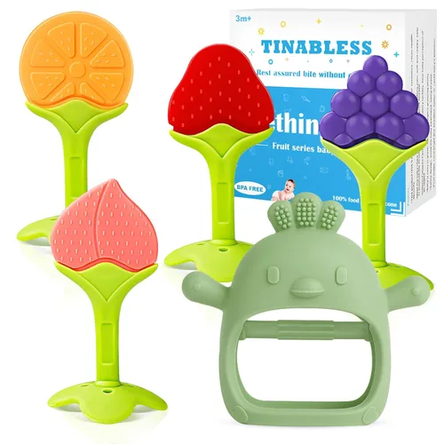 Miniatura 10 de Mordedores para la dentición (paquete de 5) - Juego de mordedores de dentición para bebés Tinabless, sin BPA, naturales orgánicos seguros